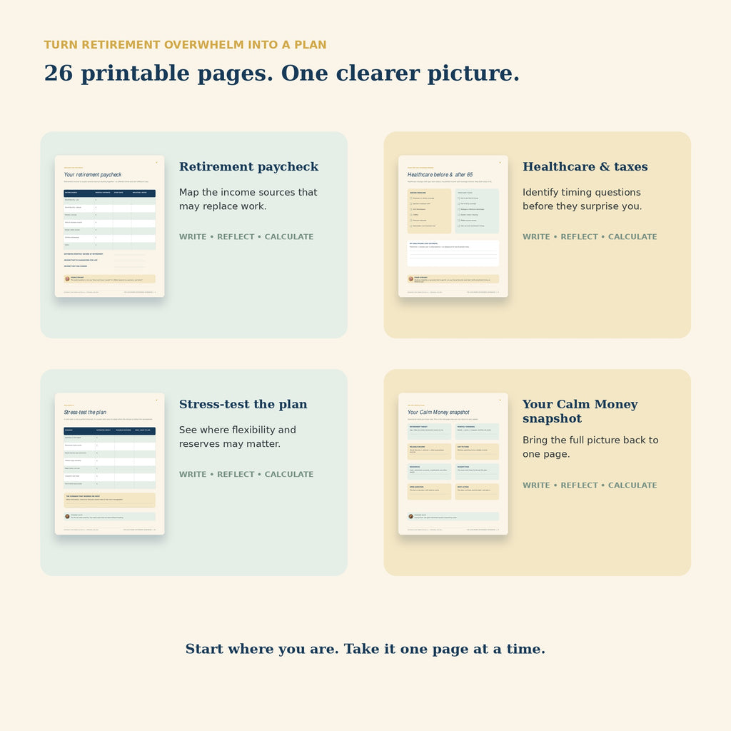 The Calm Money Retirement Starter Workbook — 26-Page Printable PDF