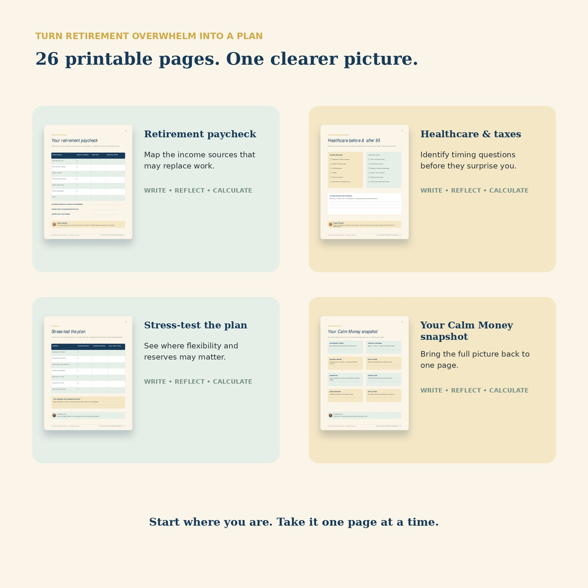 The Calm Money Retirement Starter Workbook — 26-Page Printable PDF