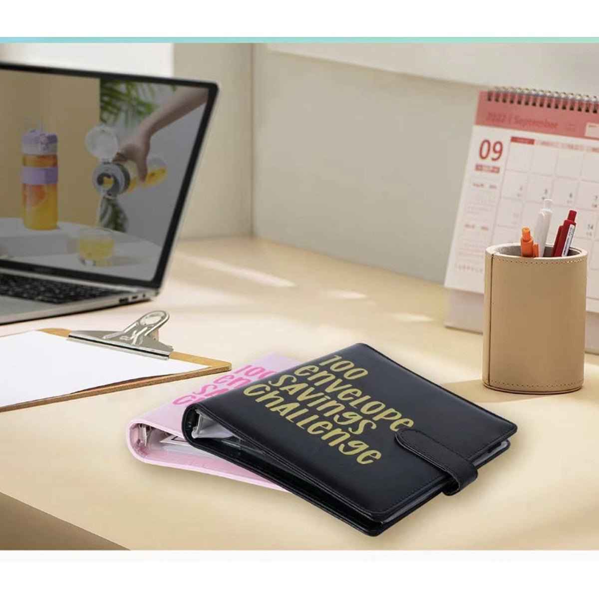 100 Envelope Budget Binder – A5 PU Leather Savings Tracker Book