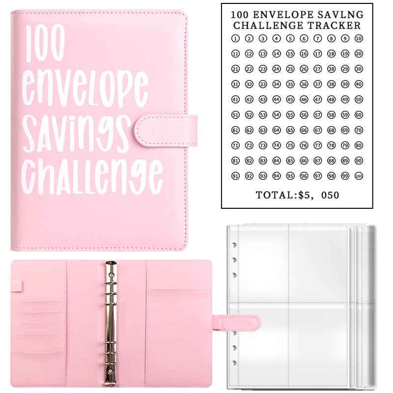 100 Envelope Budget Binder – A5 PU Leather Savings Tracker Book
