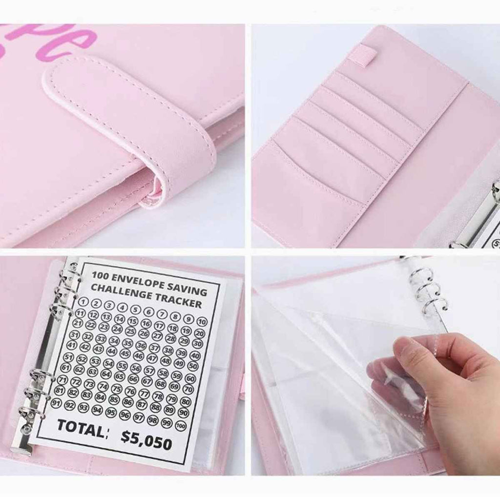 100 Envelope Budget Binder – A5 PU Leather Savings Tracker Book