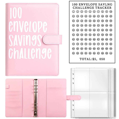 100 Envelope Budget Binder – A5 PU Leather Savings Tracker Book