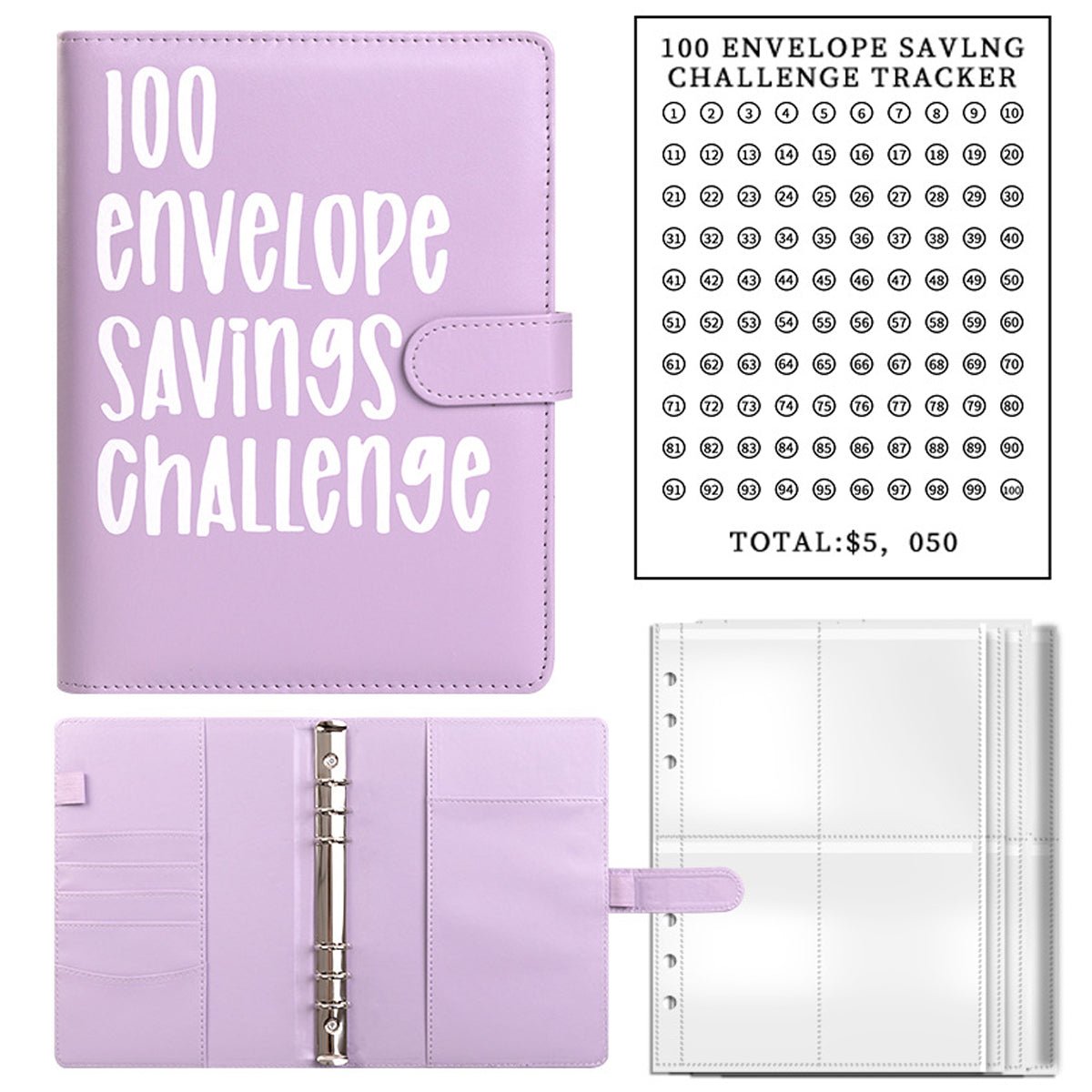 100 Envelope Budget Binder – A5 PU Leather Savings Tracker Book