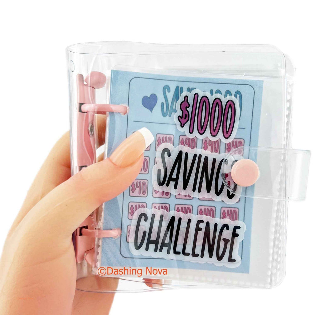 1000 Dollar Savings Challenge Book 3-Ring Binder Clear Cover PVC Money Organizer Budget Planner Cash Stuffing System