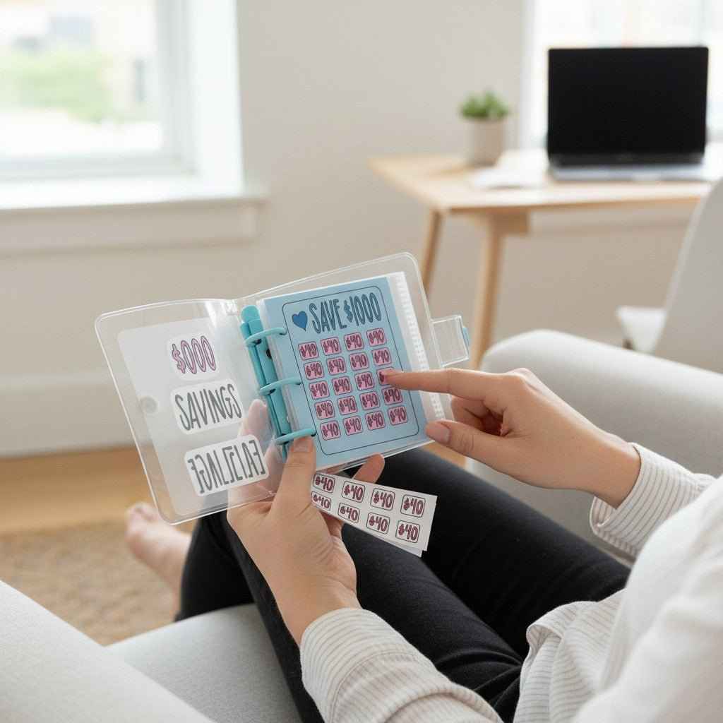 1000 Dollar Savings Challenge Book 3-Ring Binder Clear Cover PVC Money Organizer Budget Planner Cash Stuffing System