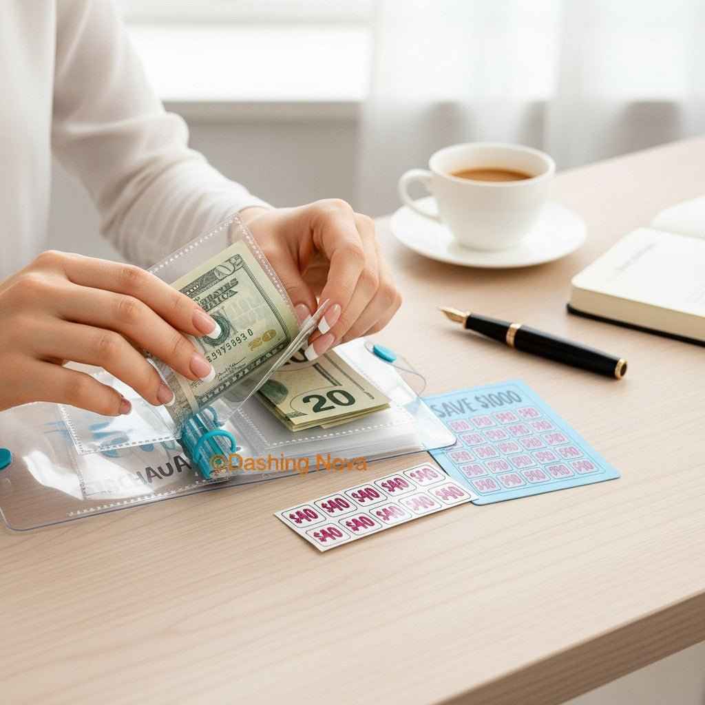 1000 Dollar Savings Challenge Book 3-Ring Binder Clear Cover PVC Money Organizer Budget Planner Cash Stuffing System