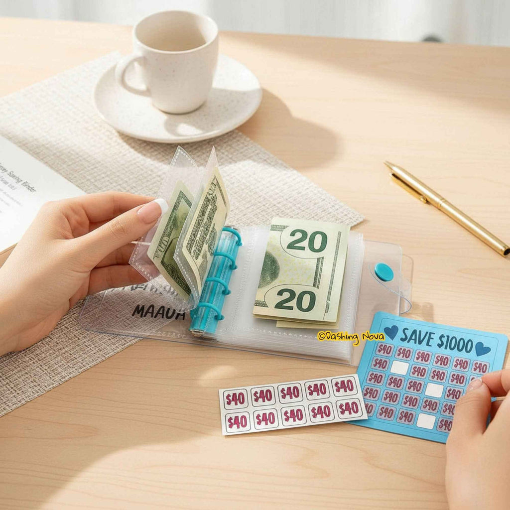 1000 Dollar Savings Challenge Book 3-Ring Binder Clear Cover PVC Money Organizer Budget Planner Cash Stuffing System