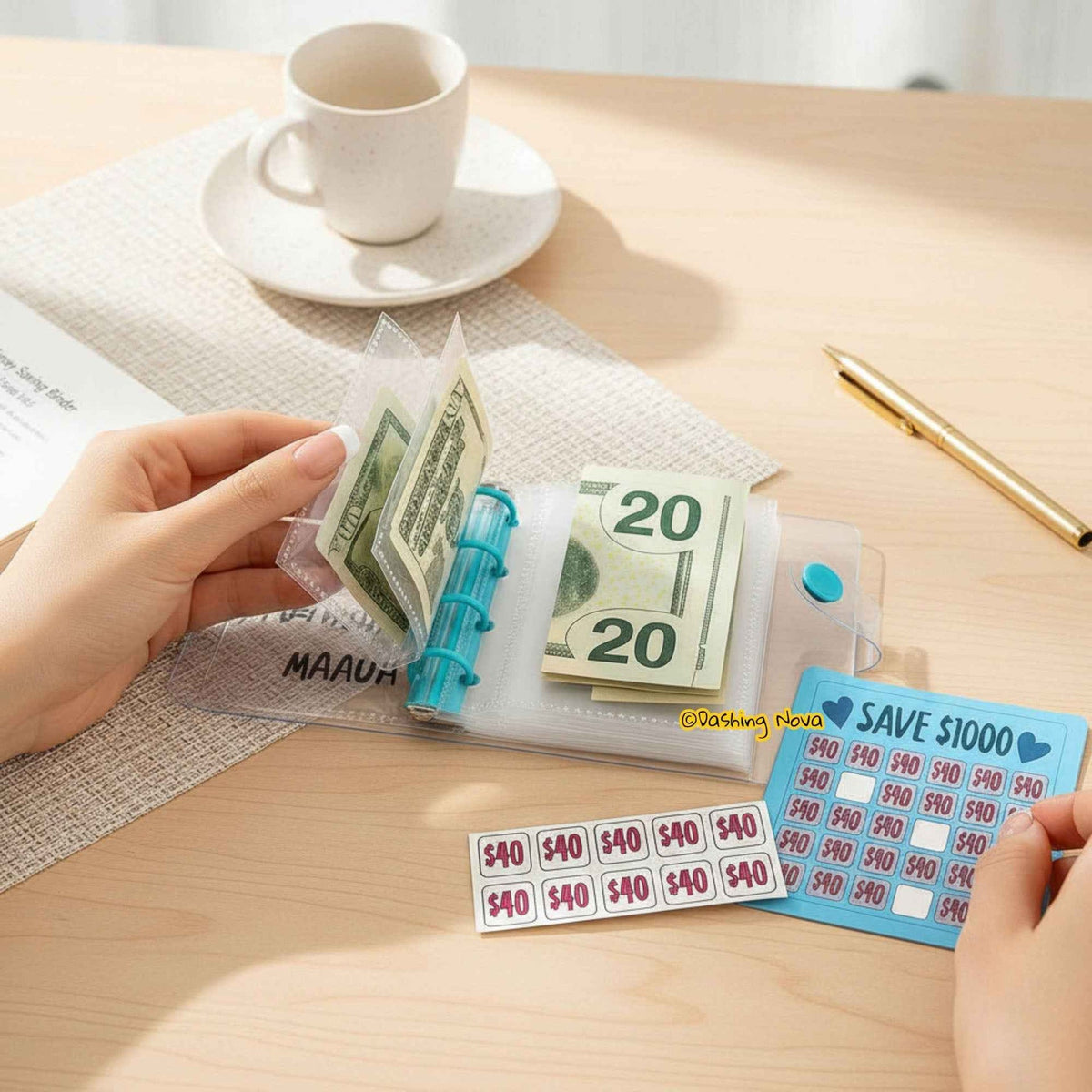 1000 Dollar Savings Challenge Book 3-Ring Binder Clear Cover PVC Money Organizer Budget Planner Cash Stuffing System