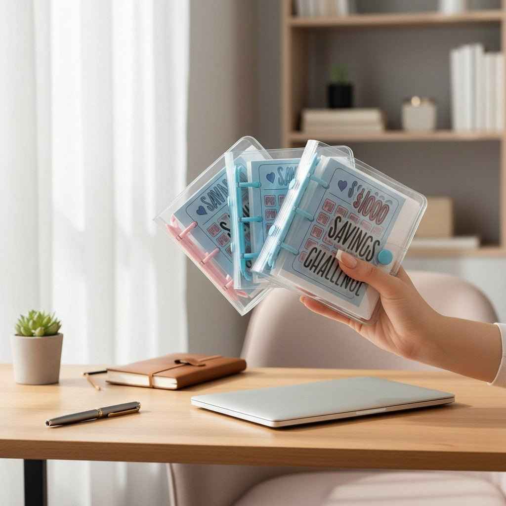 1000 Dollar Savings Challenge Book 3-Ring Binder Clear Cover PVC Money Organizer Budget Planner Cash Stuffing System